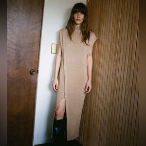 Zara Sleeveless Knit Midi Dress | Beige / Taupe | Size M